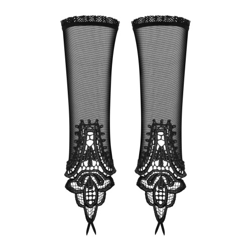 Сітчасті мітенки з мереживом Obsessive Luiza mittens чорні One size