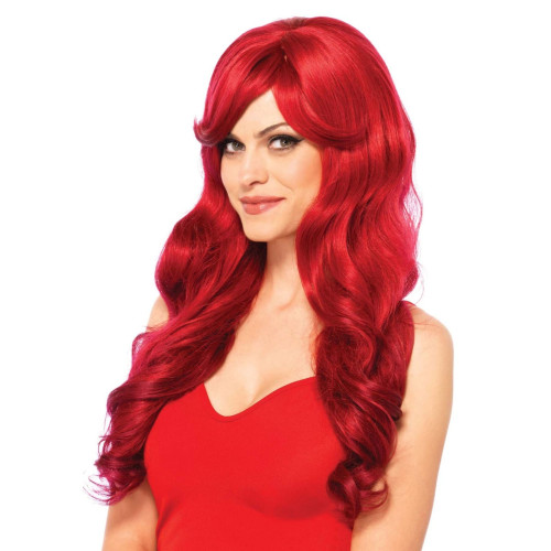 Волнистый парик с косой челкой Leg Avenue Long Wavy Wig 68 см, красный