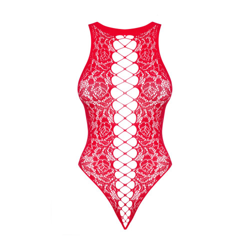 Ажурный бодистокинг с эффектом шнуровки Obsessive B120 teddy красный S/M/L