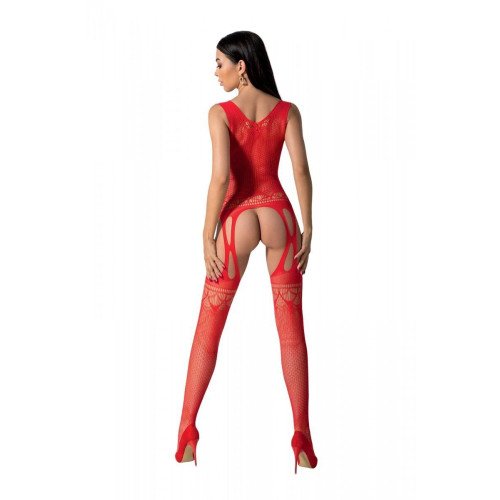 Бодістокінг з плетінням на грудях Passion BS099 One Size, red, відкритий доступ, імітація підв’язок