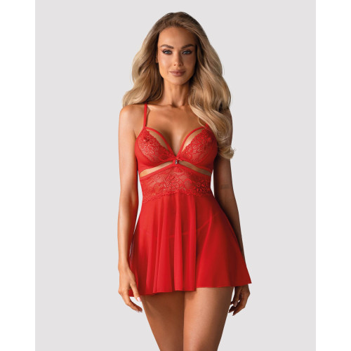 Бэби-долл Obsessive 838-BAB-3 babydoll & thong red S/M
