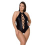 Боди из эко-кожи с имитацией шнуровки и открытым доступом Passion Nancy Body black 4XL/5XL