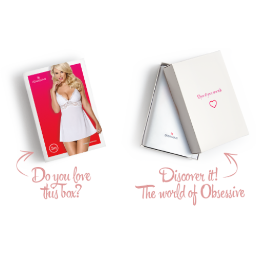 Сатиновий пеньюар з мереживом Obsessive 810-BAB-2 babydoll & thong білий L/XL