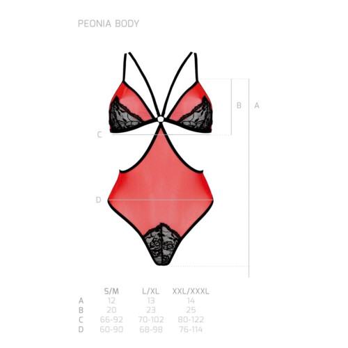 Напівпрозоре боді з мереживом Passion PEONIA BODY red S/M