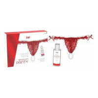 Набір Intt BRAZILIAN PANTY RED: трусики на зав’язках з перлинним кільцем + полунична змазка S-XL