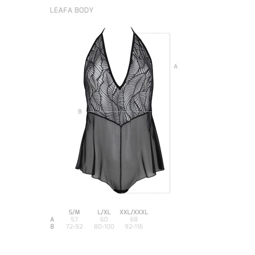 Боді Passion LEAFA BODY black, L/XL, на зав'язках, м'яка чашка, низ у вигляді шортиків