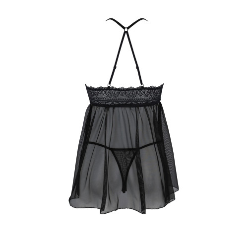 Пеньюар Passion KERRIA CHEMISE black, S/M, кружевной верх, трусики в комплекте