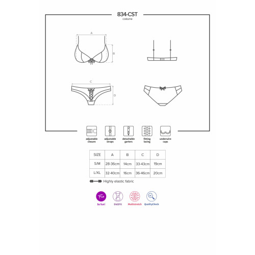 Еротичний костюм медсестри Obsessive 834-CST-6 біло-блакитний L/XL