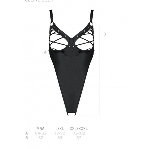 Боди из экокожи Passion CELINE BODY black S/M: с доступом, открытый