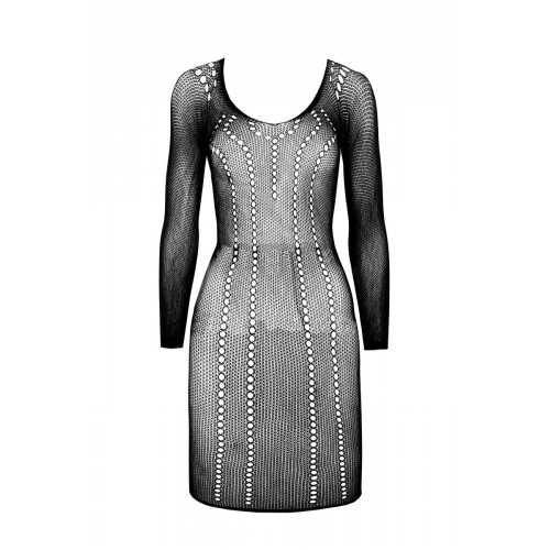 Полупрозрачное мини-платье Passion BS101 One Size, black, рукава-митенки