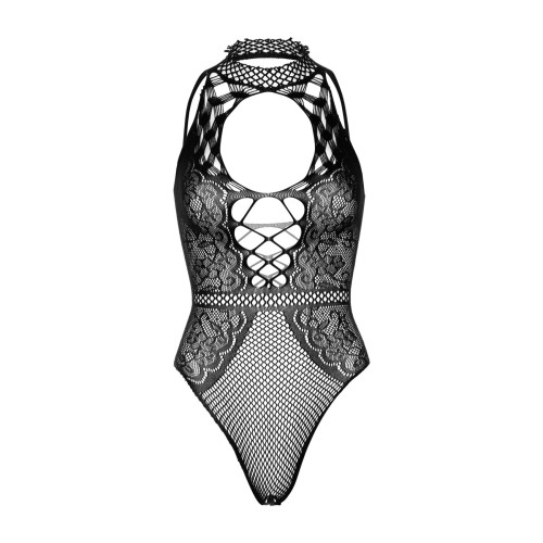 Боді Leg Avenue Net and lace halter bodysuit Black OS