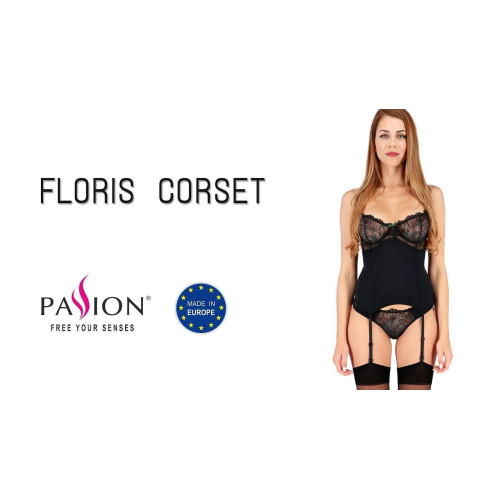 Корсет з пажами Passion FLORIS CORSET black S/M