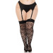 Чулки Leg Avenue Wild rose net thigh highs, 1X/2X, черные, широкая резинка, рисунок-розы
