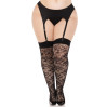 Чулки Leg Avenue Wild rose net thigh highs, 1X/2X, черные, широкая резинка, рисунок-розы