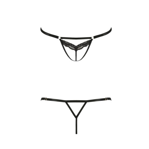Відверті трусики-стрепи з мереживом Passion Exclusive SOLON THONG Black XXL/XXXL