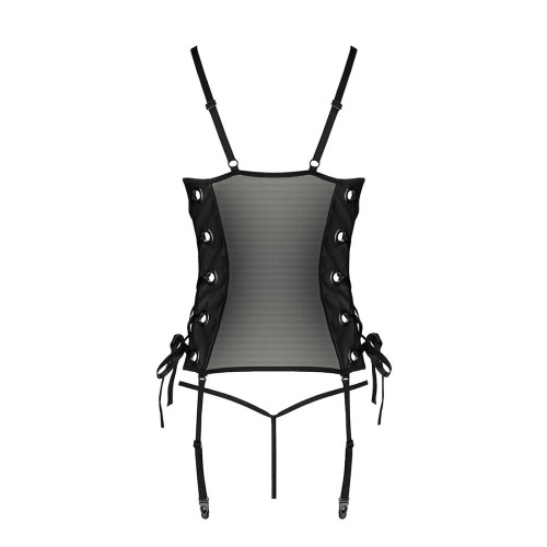Сітчастий корсет з екошкіри Passion Malwia Corset black L/XL