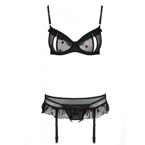 Сексуальный комплект с поясом для чулок Passion LOVELIA SET black XXL/XXXL