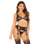 Комплект Leg Avenue Bra Top, String and Garter Belt Stockings One Size, Black