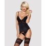Сатиновый кружевной корсет Obsessive 810-COR-1 babydoll & thong корсет, танга, черный S/M