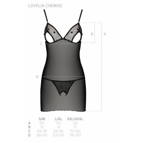 Сорочка з вирізами на грудях + стрінги Passion LOVELIA CHEMISE black L/XL