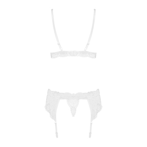 Мереживний комплект білизни Obsessive 810-SEG-1 бюстгальтер, стрінги, пояс для панчіх White L/XL