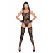 Боді Noir Handmade F242 Tulle body with patterned flock embroidery, S