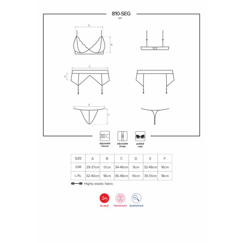 Мереживний комплект білизни Obsessive 810-SEG-1 бюстгальтер, стрінги, пояс для панчіх White L/XL