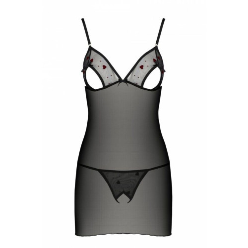 Сорочка з вирізами на грудях + стрінги Passion LOVELIA CHEMISE black L/XL