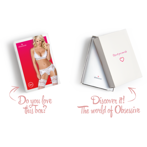 Мереживний комплект білизни Obsessive 810-SEG-1 бюстгальтер, стрінги, пояс для панчіх White L/XL