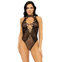 Боди Leg Avenue Net and lace halter bodysuit Black OS Боди Leg Avenue Net and lace halter bodysuit Black OS