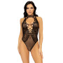 Боди Leg Avenue Net and lace halter bodysuit Black OS