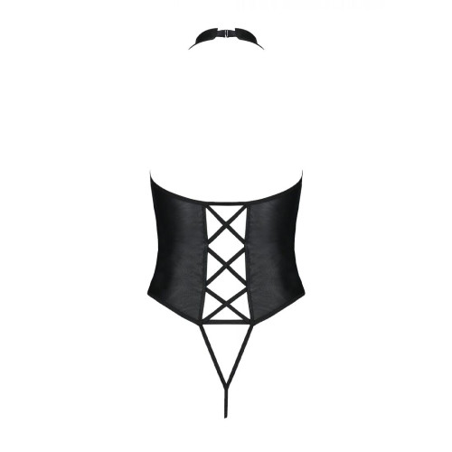 Боди из эко-кожи с имитацией шнуровки и открытым доступом Passion Nancy Body black 6XL/7XL