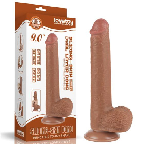 Фалоімітатор LoveToy Sliding-Skin Dual Layer Dong 9 1000 Brown