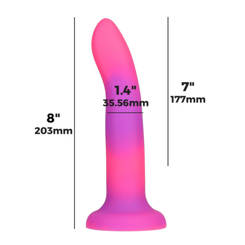 Светящийся в темноте фаллоимитатор ADDICTION Rave 8 Glow in the Dark Dildo Pink Purple, 20,3 см