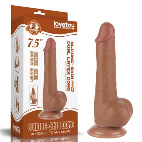 Фалоімітатор LoveToy Sliding-Skin Dual Layer Dong 7.5 993 Brown