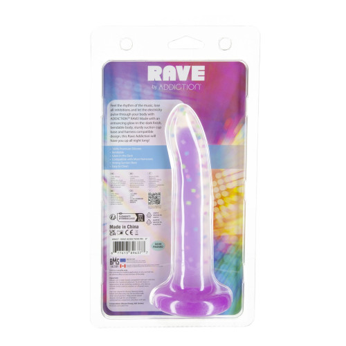 Светящийся в темноте фаллоимитатор ADDICTION Rave 8 Glow in the Dark Dildo Purple Confetti, 20,3 см