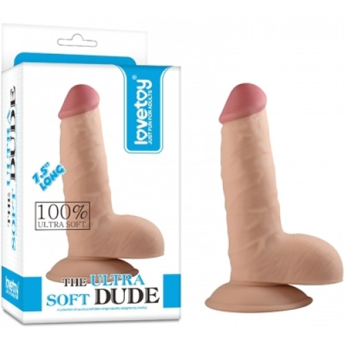 Фалоімітатор з мошонкою LoveToy Dildo The Ultra Soft Dude Тілесний 19 см
