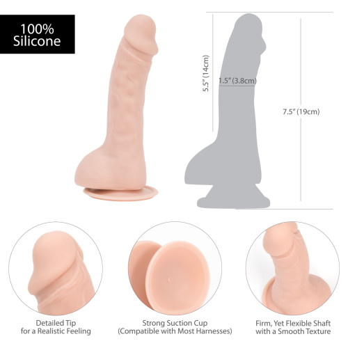 Вигнутий фалоімітатор на присосці ADDICTION — BRAD 7,5″ Dildo With Balls, Beige