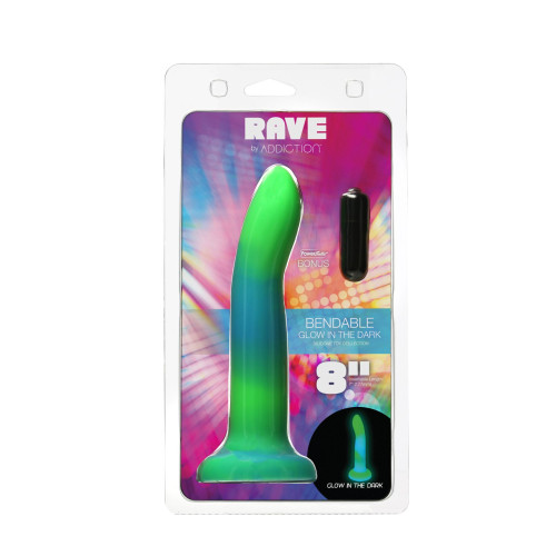 Светящийся в темноте фаллоимитатор ADDICTION Rave 8 Glow in the Dark Dildo Blue Green, 20,3 см