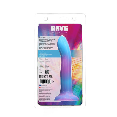 Светящийся в темноте фаллоимитатор ADDICTION Rave 8 Glow in the Dark Dildo Blue Purple, 20,3 см