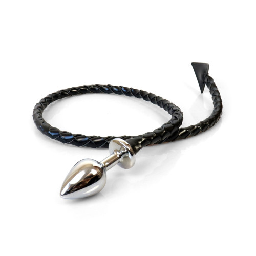 Металева анальна пробка S з диявольським хвостом Art of Sex - Succubus, екошкіра, чорна