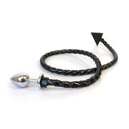 Металева анальна пробка S з диявольським хвостом Art of Sex - Succubus, екошкіра, чорна