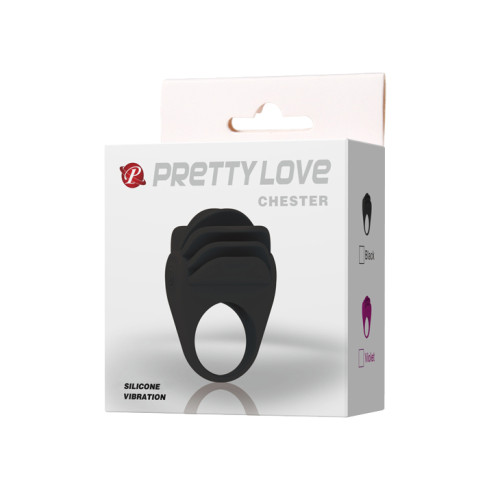 Эрекционное кольцо Pretty Love Chester Silicone Vibrating Cock Ring Черное