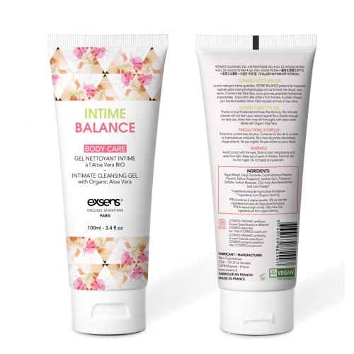Гель для интимной гигиены EXSENS Intime Balance, 100 мл, с экстрактом листьев органического алоэ.