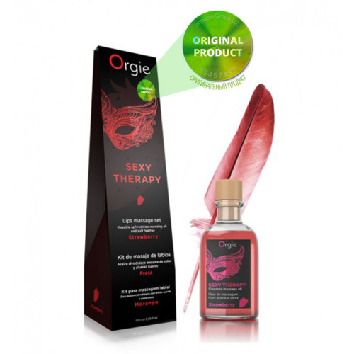 Набор Orgie съедобное массажное масло и перо КЛУБНИКА 150 мл