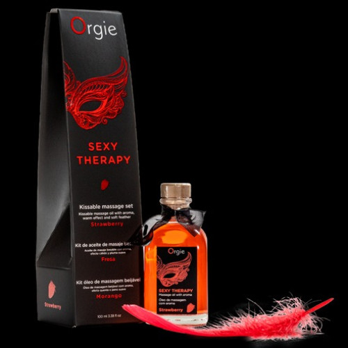 Набор Orgie съедобное массажное масло и перо КЛУБНИКА 150 мл