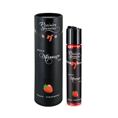 Массажное масло Plaisirs Secrets Strawberry (59 мл) с афродизиаками, съедобная, подарочная упаковка