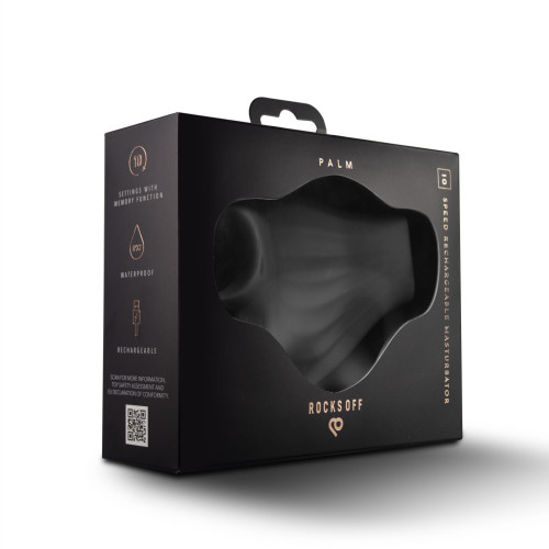 Мастурбатор Rocks Off Palm Black, петли для пальцев, 10 режимов