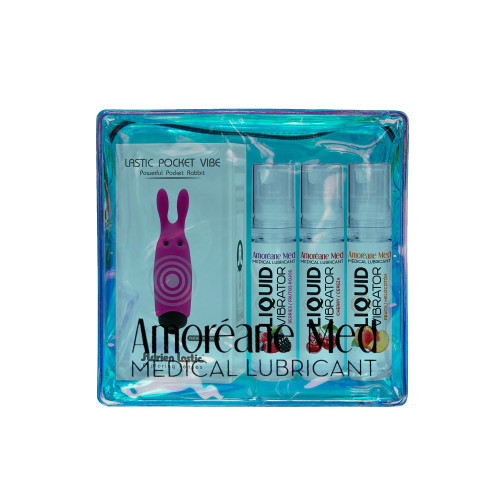 Набір з 3-х смаків стимулювального лубриканта Amoreane Med (3х10мл) та віброкулі Adrien Lastic Pink