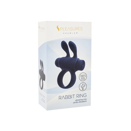 Ерекційне віброкільце S Pleasures Premium Rabbit Ring, чорне, зі знімною віброкулею та вушками